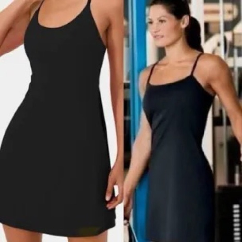 Athleta Black Cami Slip Dress Adjustable Built in Bra Women’s size Medium 8 10